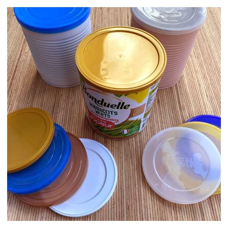 plastic lids tin cans