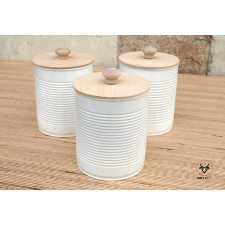 empty cans painted white