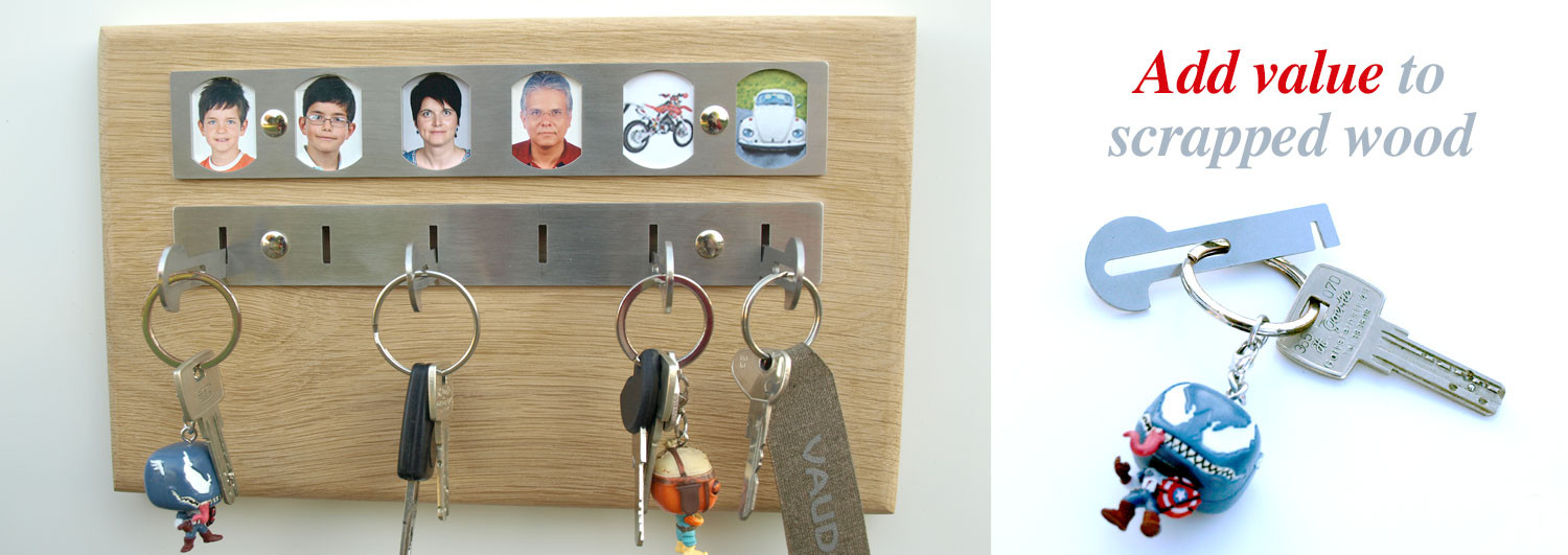 Customizable wall key holder with trolley cart token